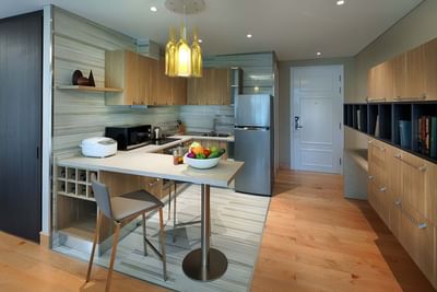 open concept kitchen with bar counter table