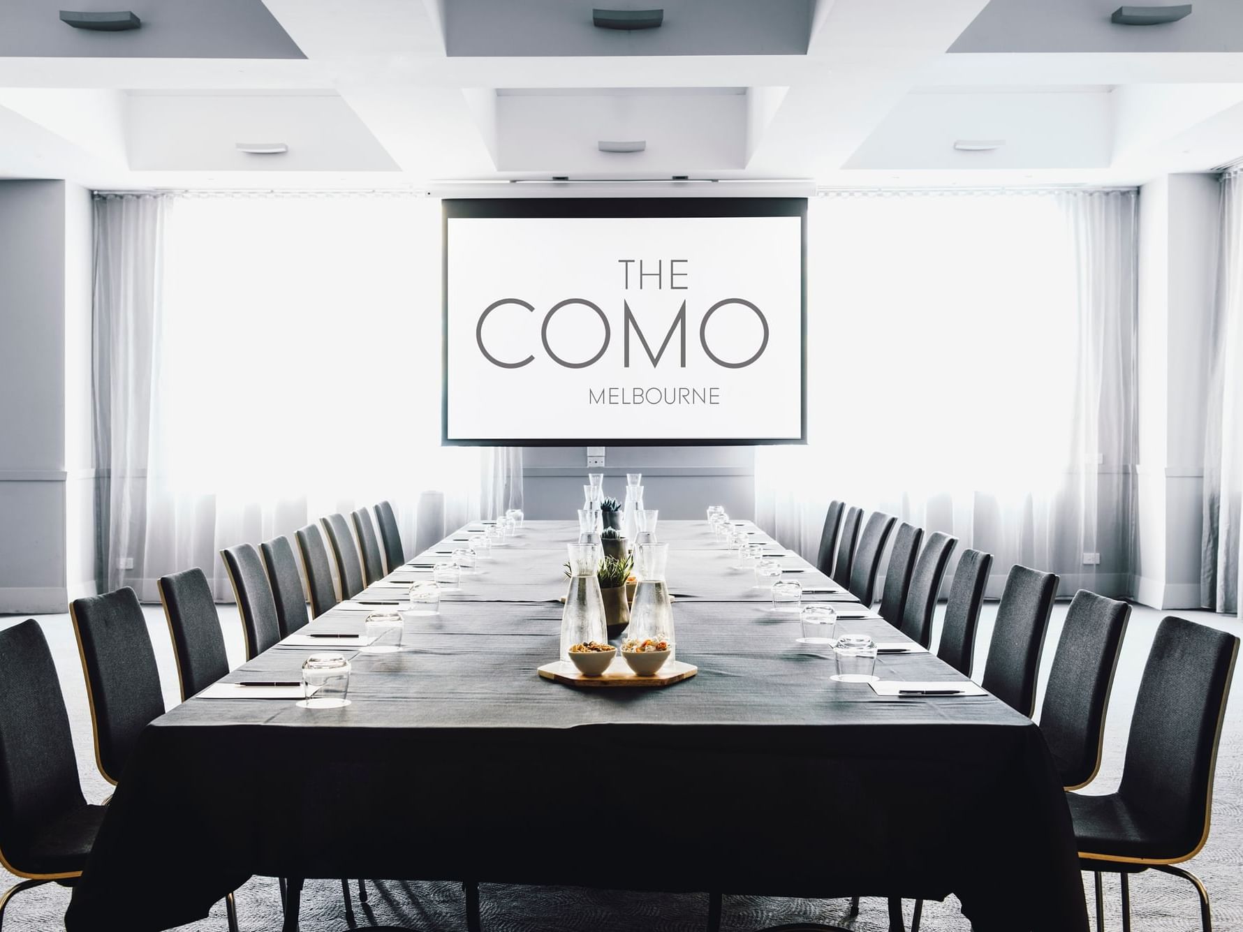 Boardroom set-up in Claremont Suite at The Como Hotel Melbourne