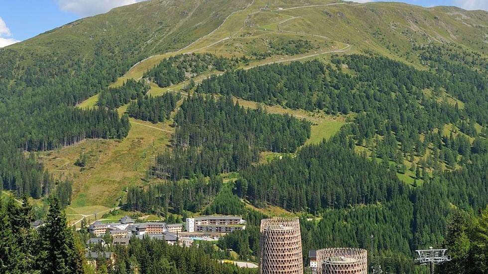 View of greenery mountains around Falkensteiner Hotels