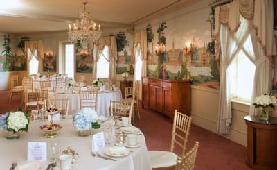 Tables set up for a wedding at Mt. Washington Conference Center