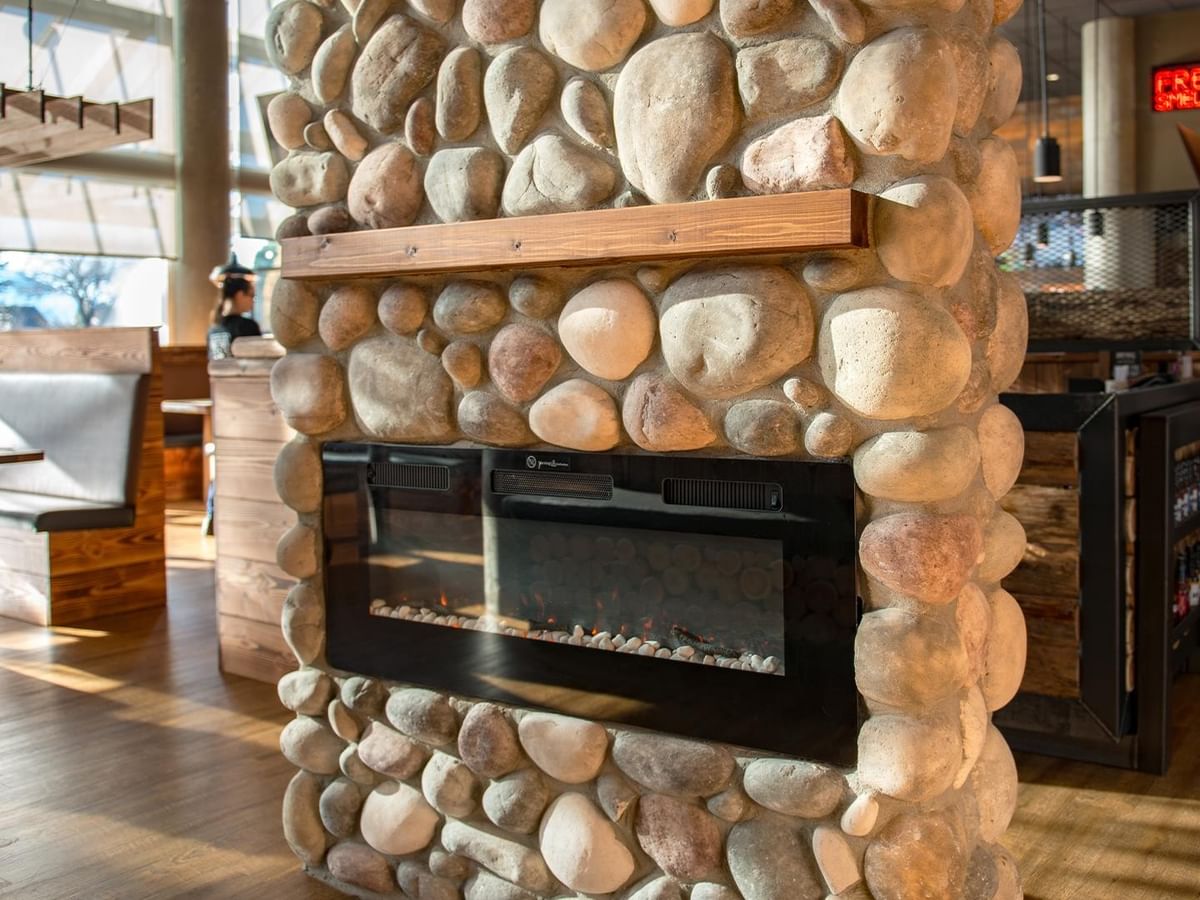 Stone fireplace at Montana's BBQ & Bar Chilliwack
