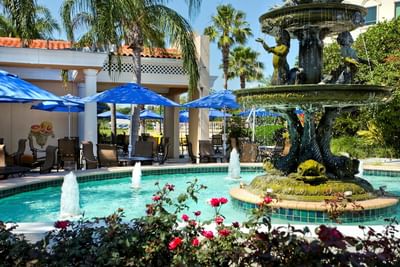 Fountain outside Fountain Grille Courtyard.