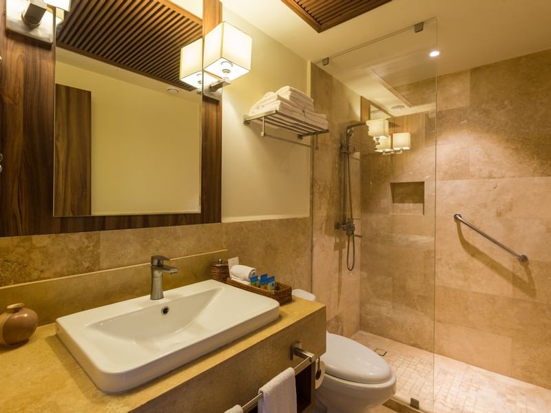 Mirror & vanity area, Jr suite bathroom at Naay Tulum Curamoria
