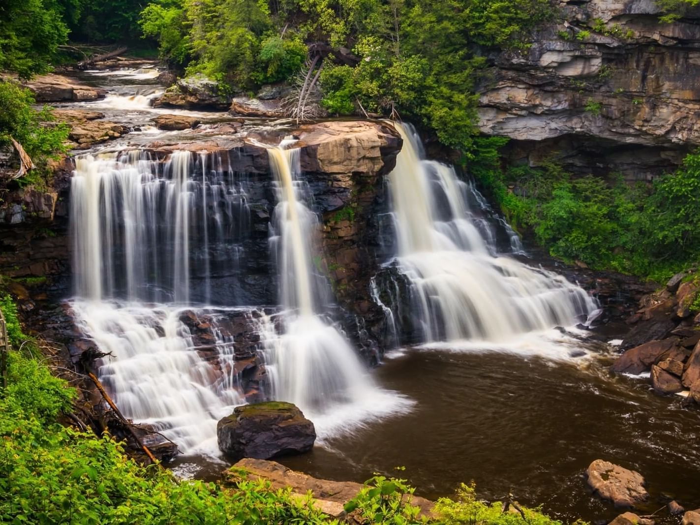 Blackwater Falls State Park with lush greenery near South Branch Inn Romney