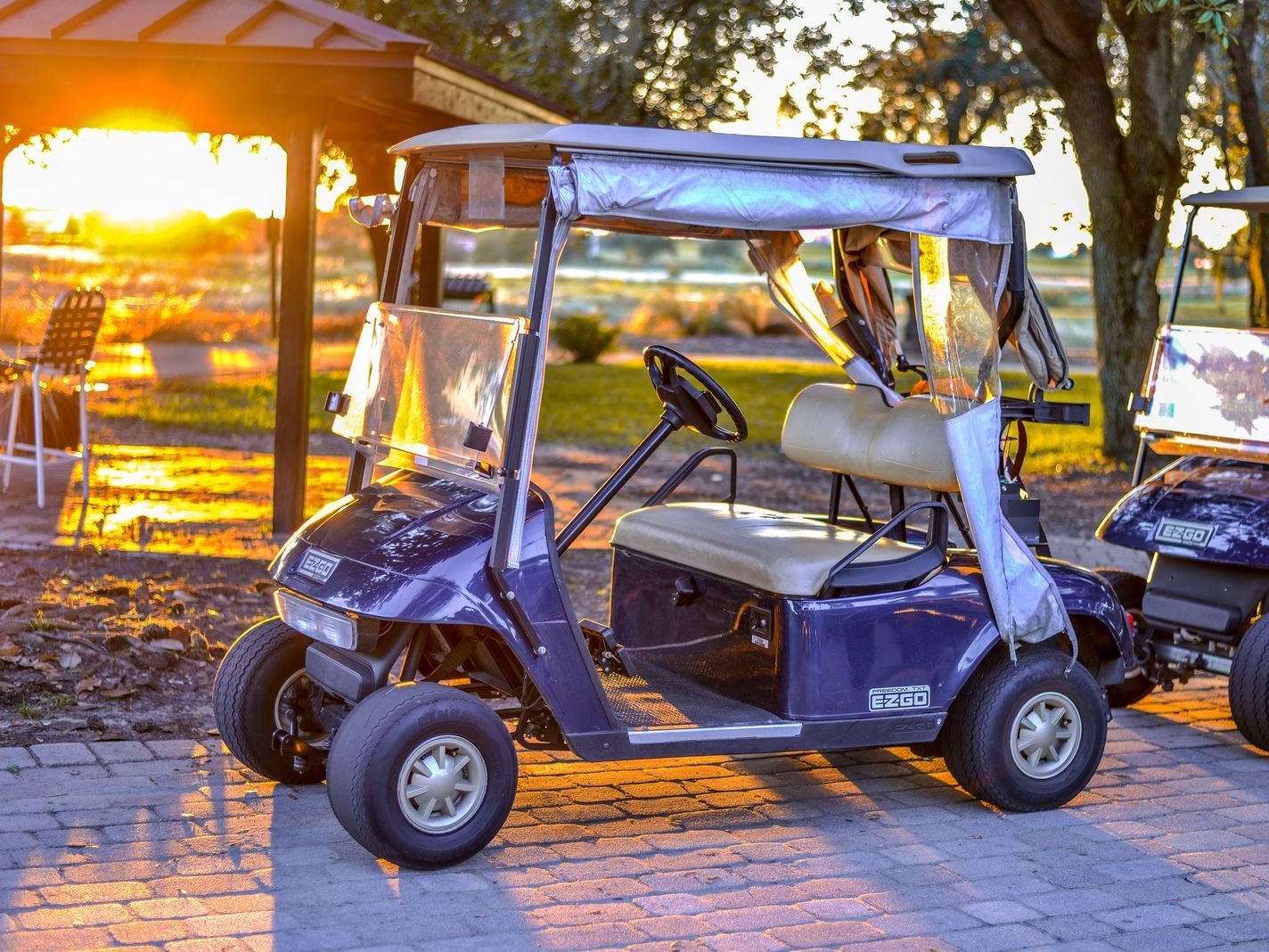 A golf cart at the Golf Club in Mystic Dunes Resort