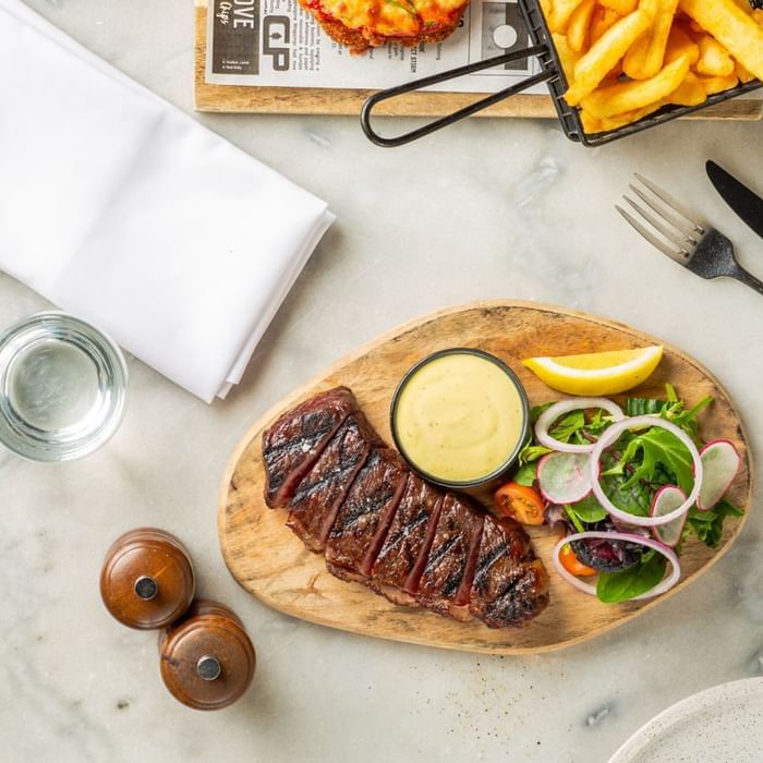 Steak & salad in Meze Restaurant at Novotel Glen Waverley