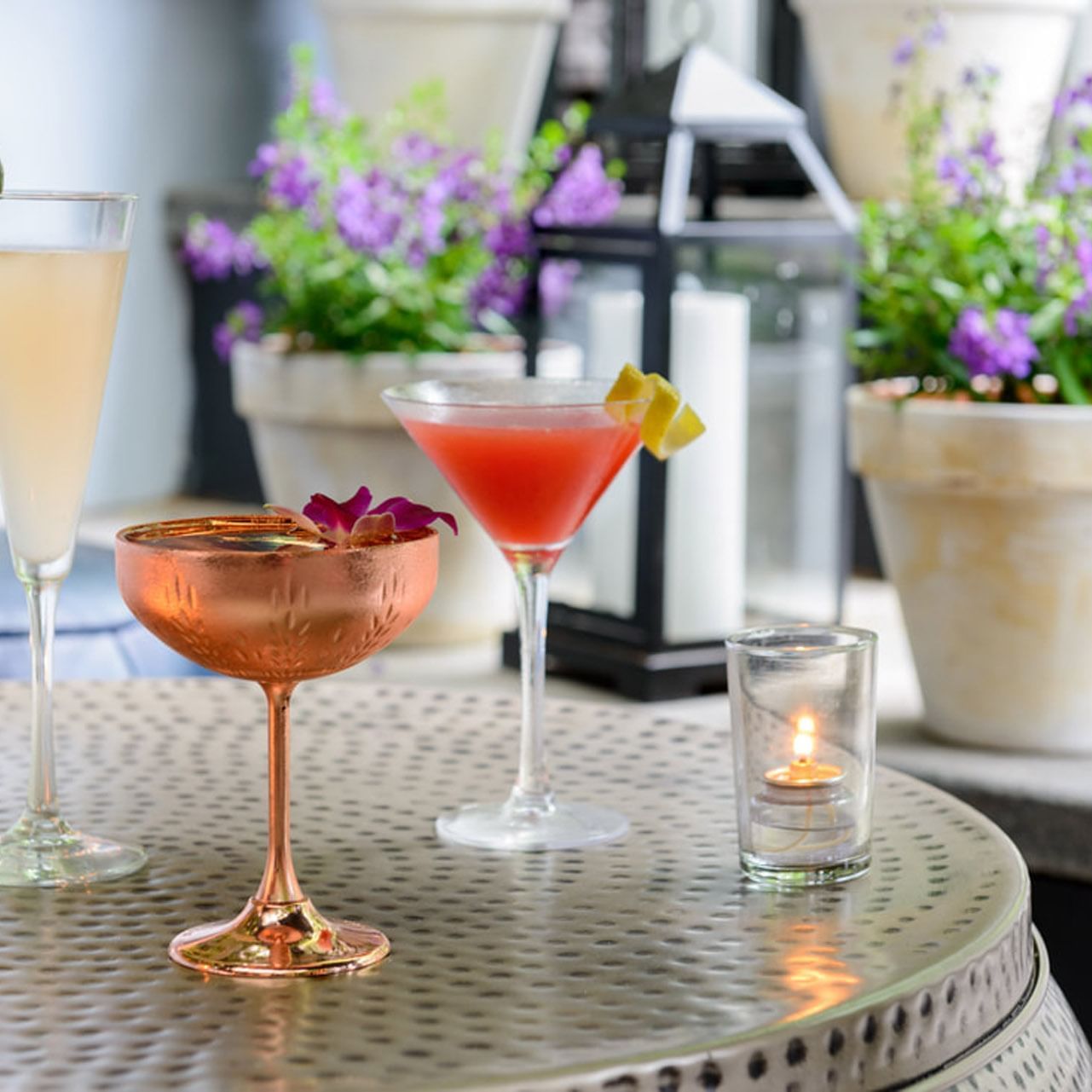Variety of cocktails served on a table at J House Greenwich