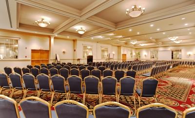 banquet room set up with chairs