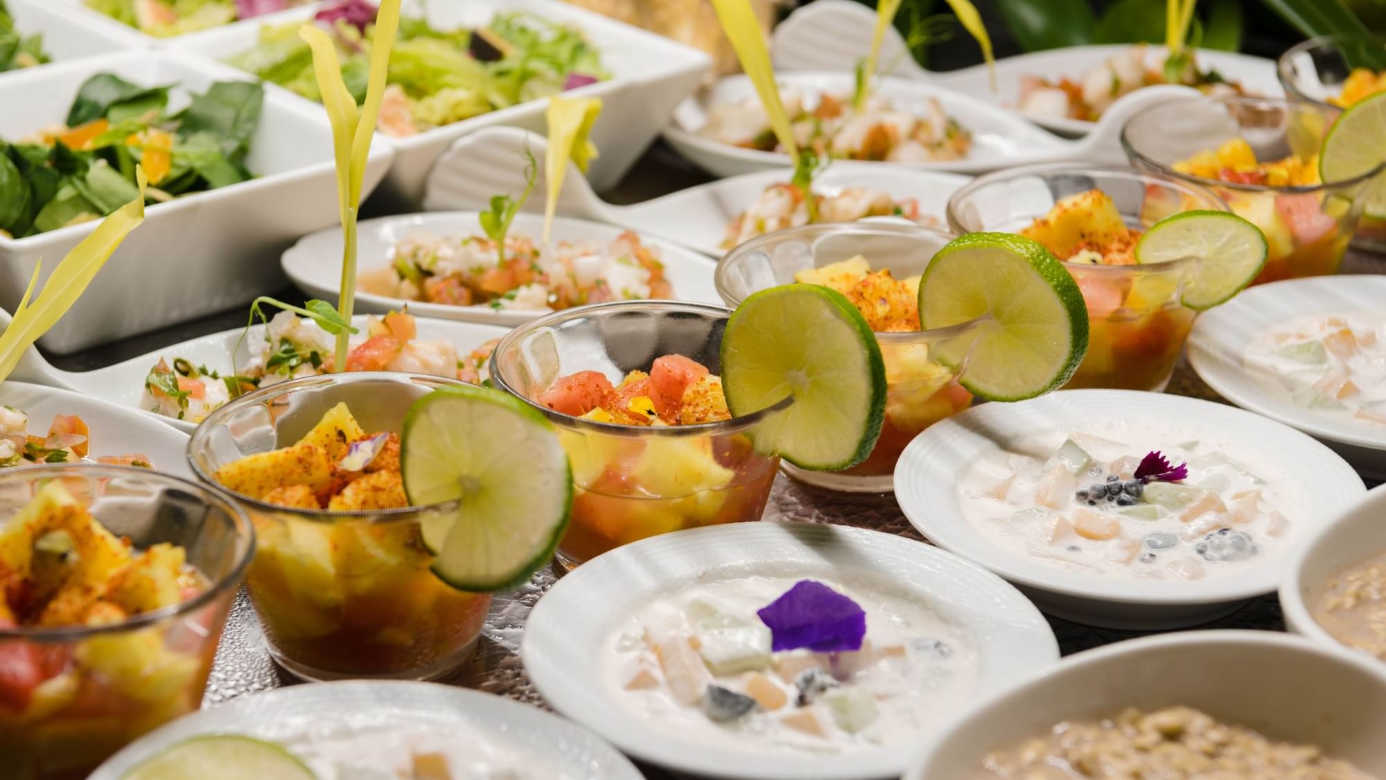 Close-up of entrees served on a buffet at FA Hotels & Resorts