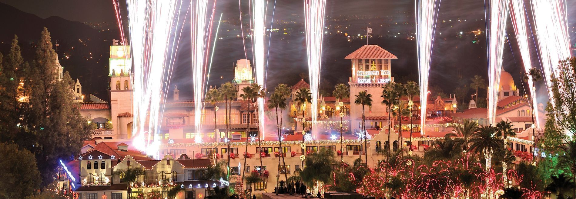 Fireworks at an event in the night at Mission Inn Riverside