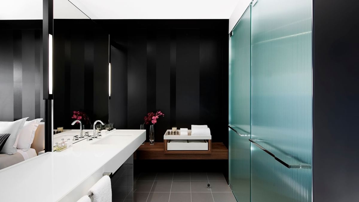 Bathroom vanity in Luxe Twin Room at Crown Hotel Melbourne