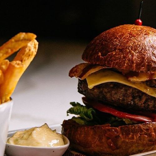 Hamburger served in a restaurant at Pullman Melbourne CBD