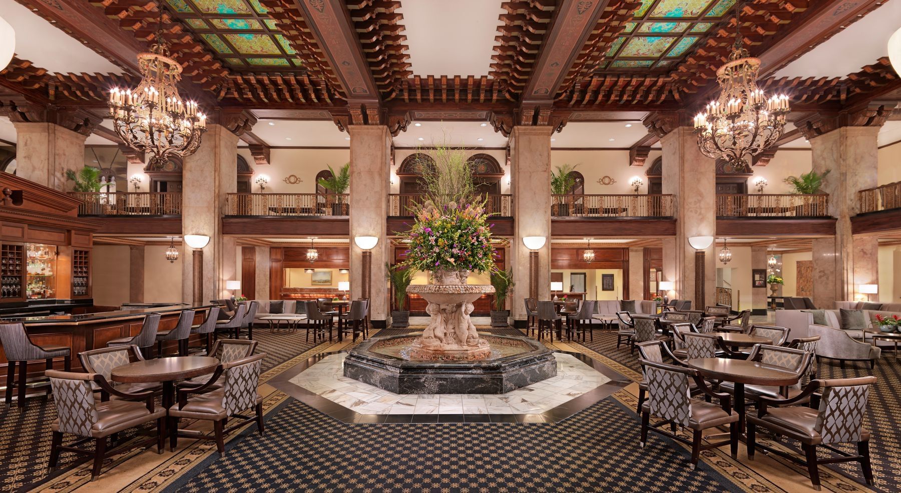 Interior of the grand lobby at The Peabody Memphis