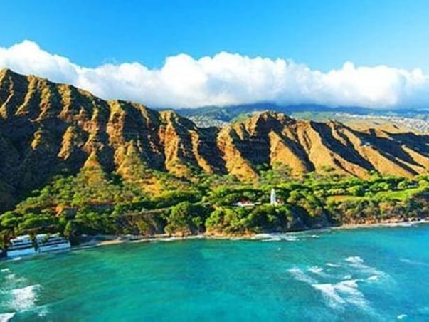 Distant view of the Diamond Head near Paradise Bay Resort