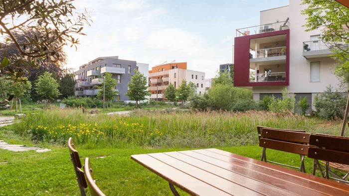 An Outdoor dining area at
Hotel Le Forum