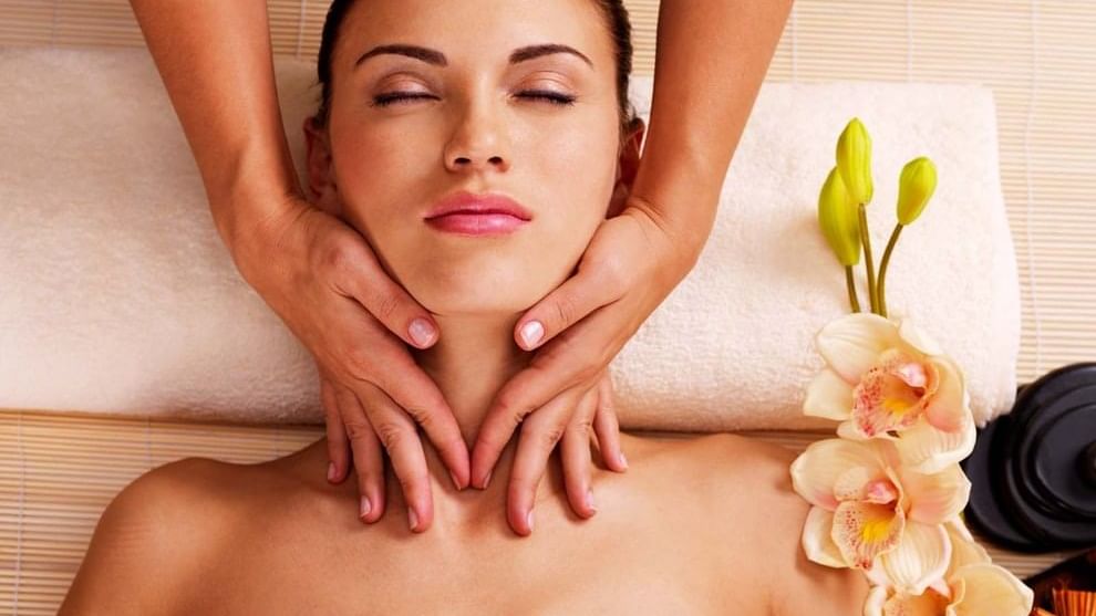 Closeup on a facial treatment at The May Fair Hotel spa