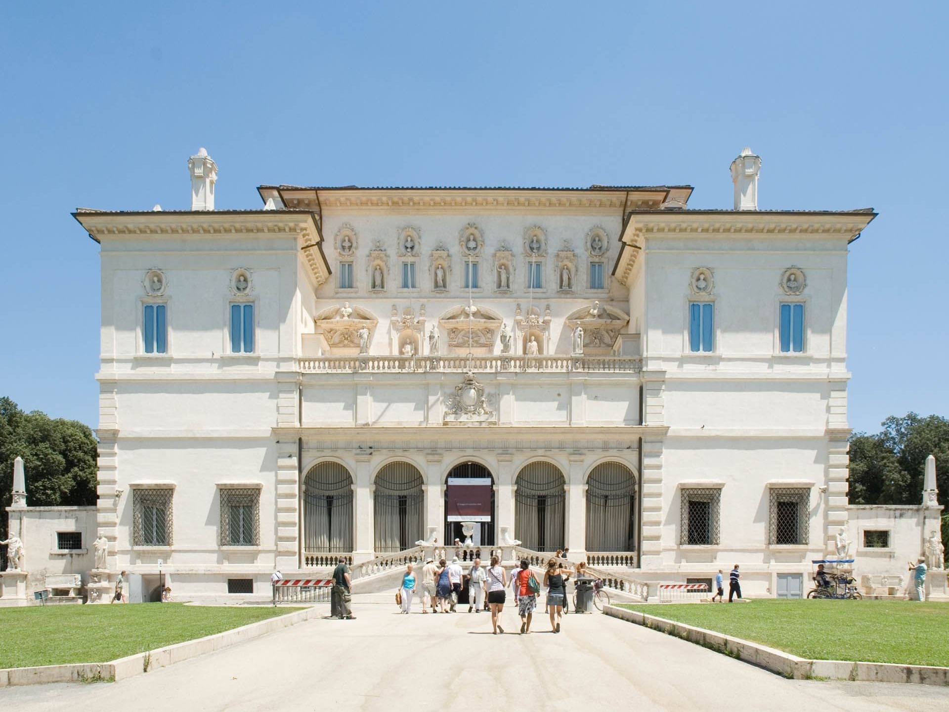Exterior view of the Galleria Borghese on a sunny day near The Independent