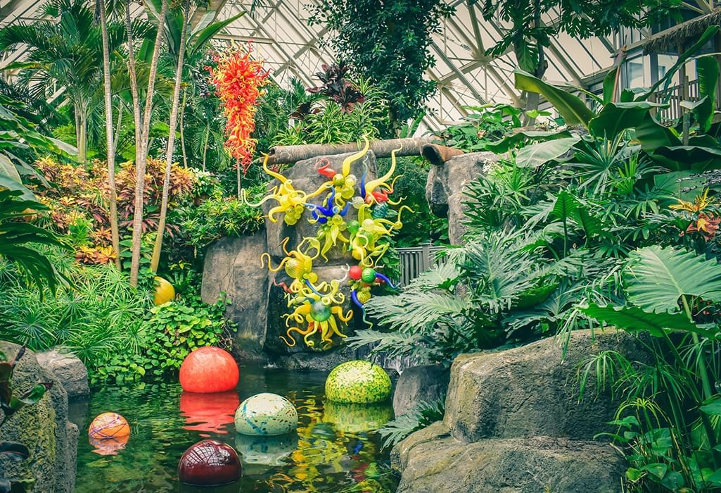 inside a glass conservatory