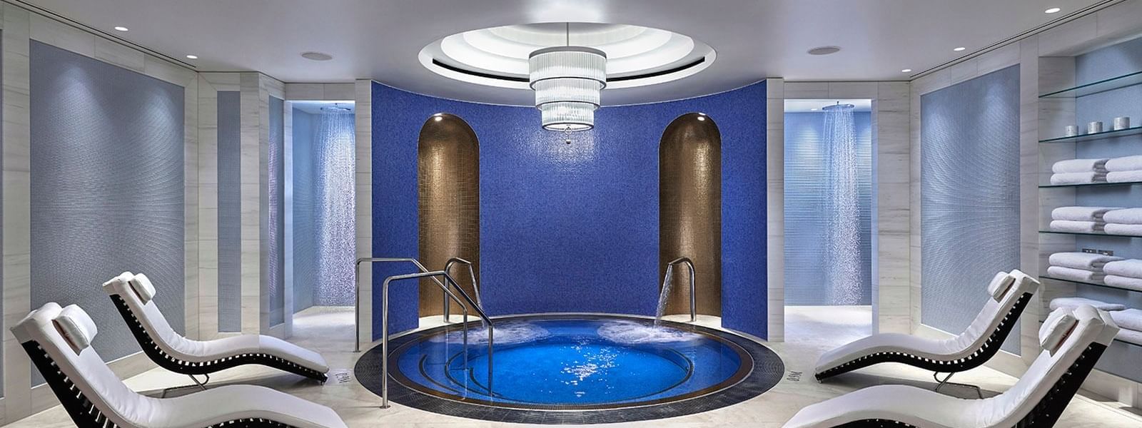 Crown pool & relaxing beds in Crown Spa at Crown Hotel Perth