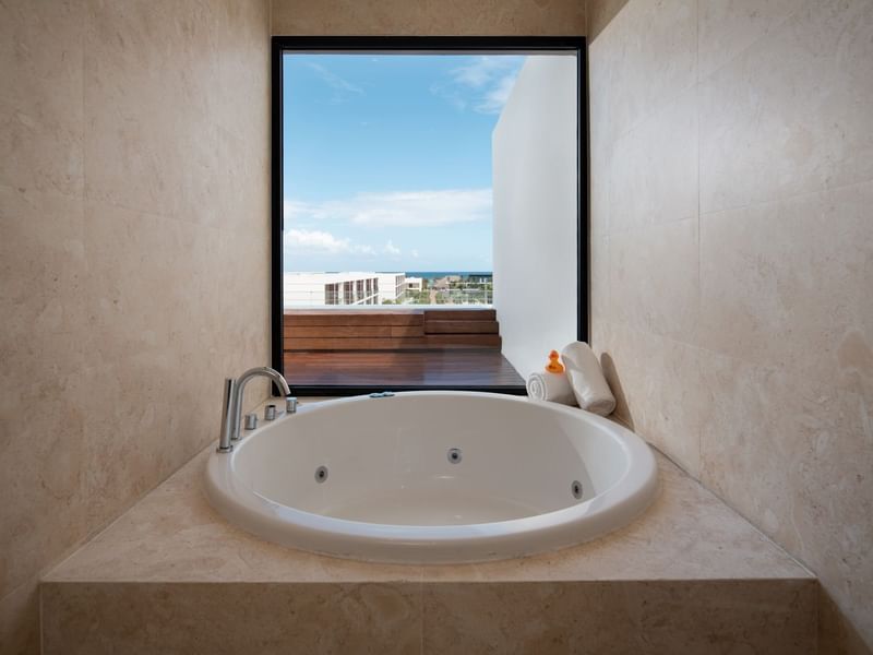 Vanity and window with a view in Fuego Suite Ocean View at Live Aqua Resorts and Residence Club 