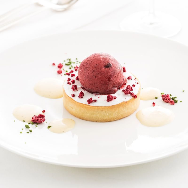 Closeup of a dessert dish served at Crown Hotel Perth