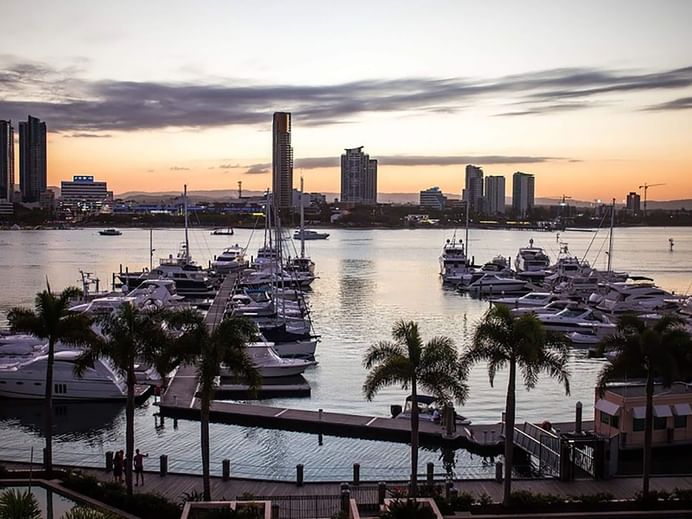 View of Marina at dusk at Imperial Gold Coast
