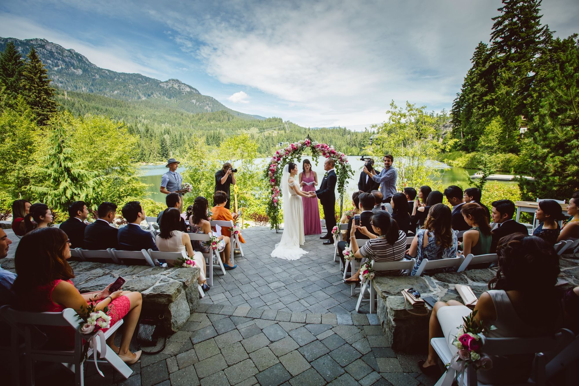 Wedding ceremony in the Restaurant Patio at Nita Lake Lodge