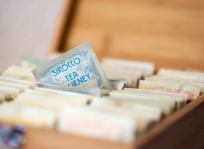 Close-up of Sirocco Tea bags in a box at Hotel Sternen Oerlikon