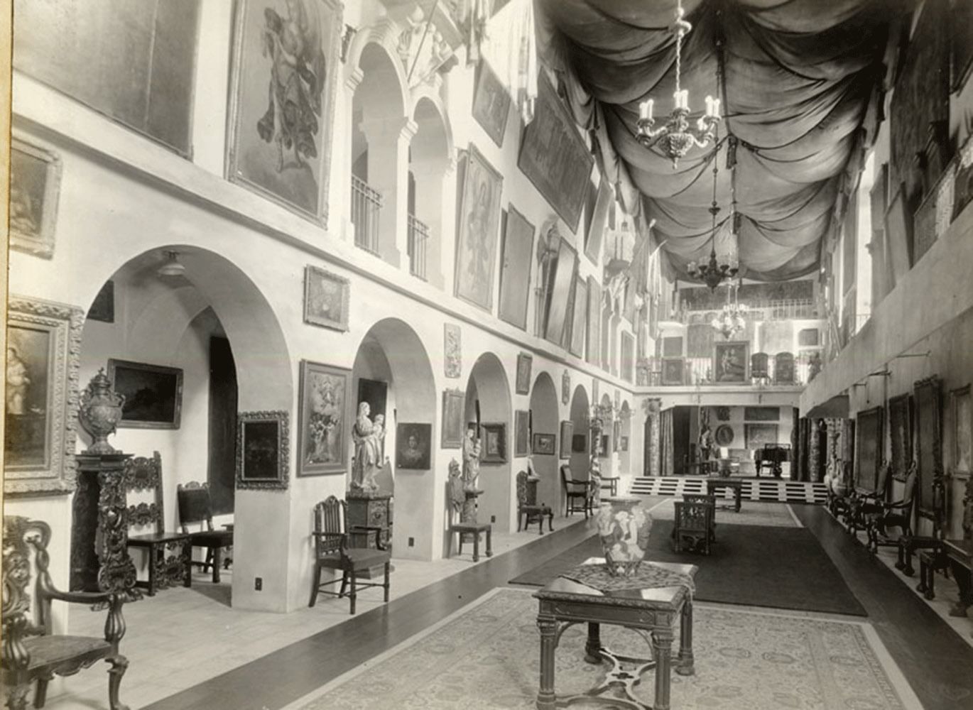 vintage image of Spanish art gallery in Mission Inn