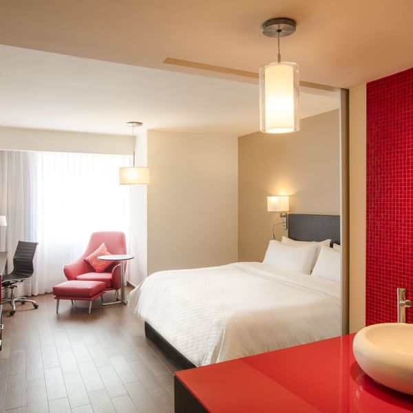 Interior of Superior Room with king bed at Fiesta Inn