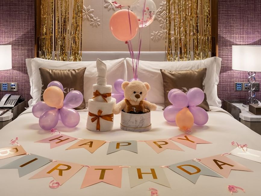 A luxurious hotel room with beautiful birthday decoration - Imperial Lexis Kuala Lumpur