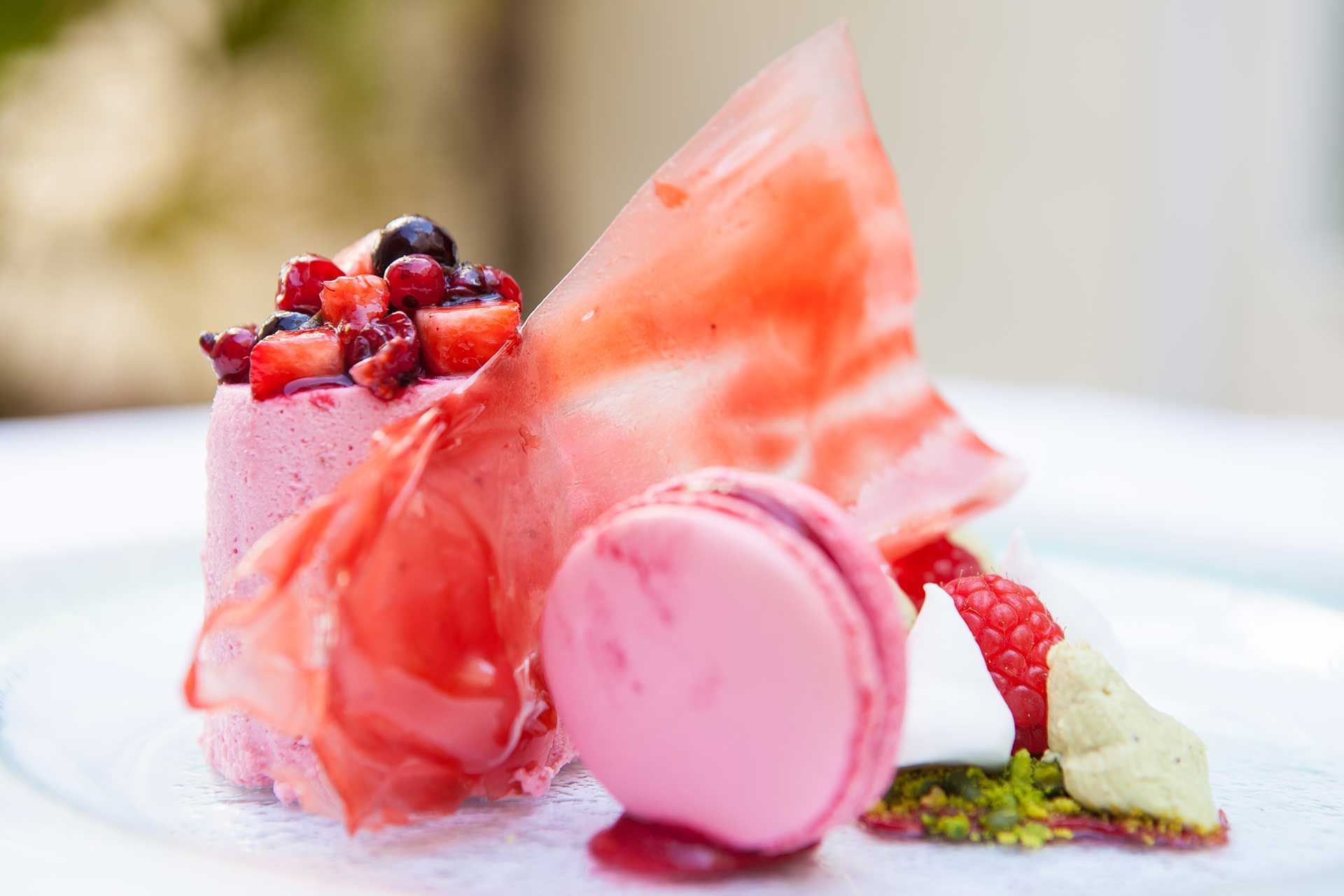 Close-up of a strawberry desert severed at Orsett Hall Hotel