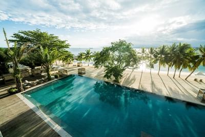 Distant view of the pool overlooking the sea at Discovery Samal
