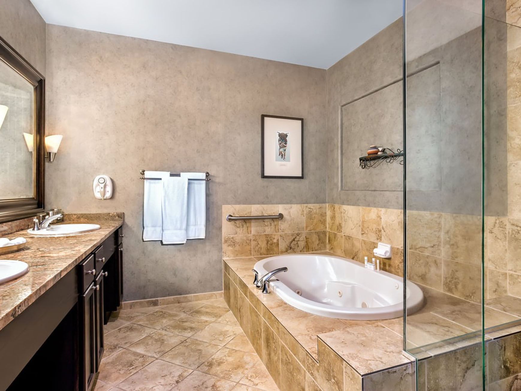 Elegant bathroom of the One King Bedroom multi-level Executive Suite at the Hilton Santa Fe Buffalo Thunder.