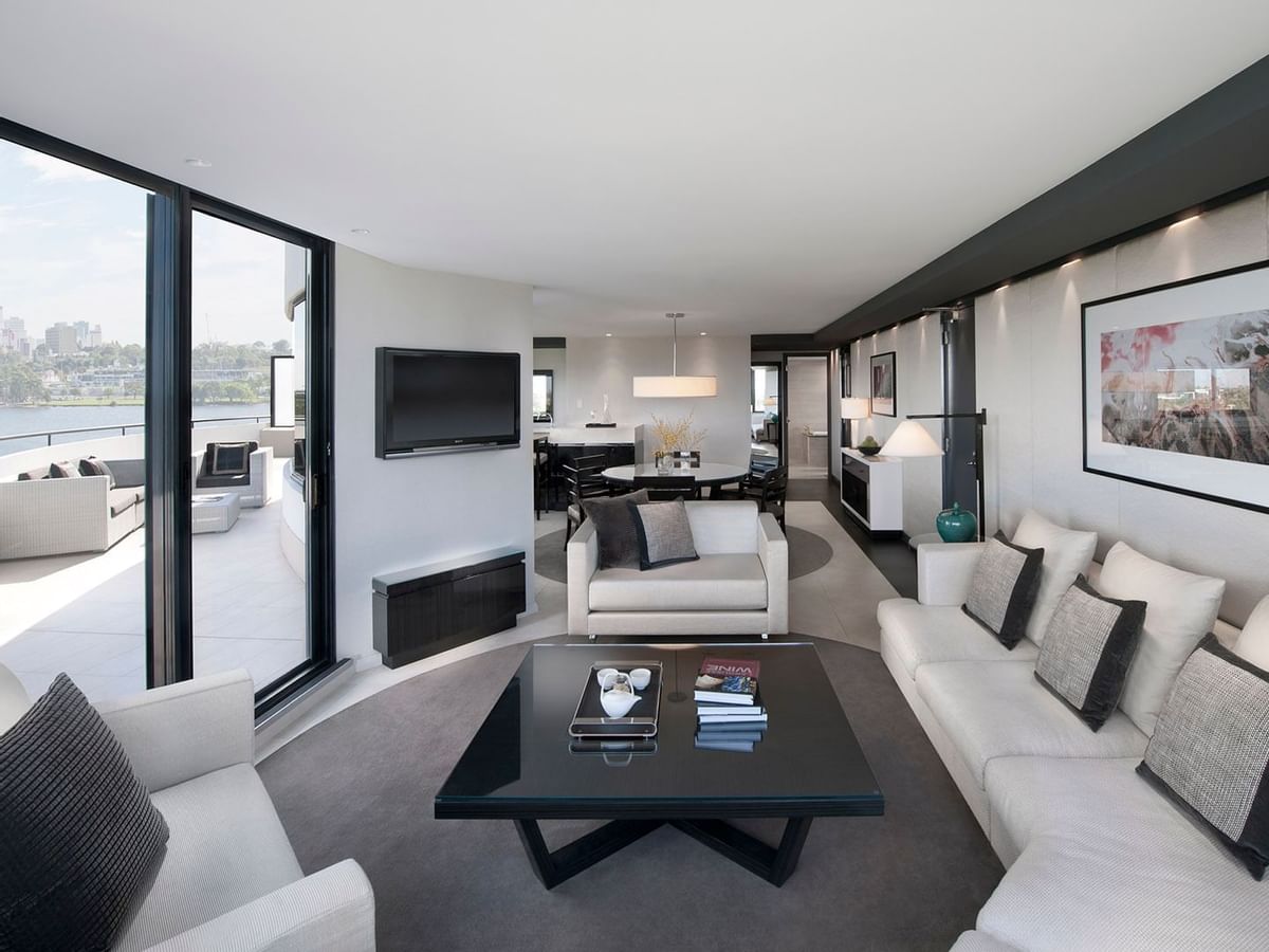 Interior of the living room of the loft at Crown Metropol Perth