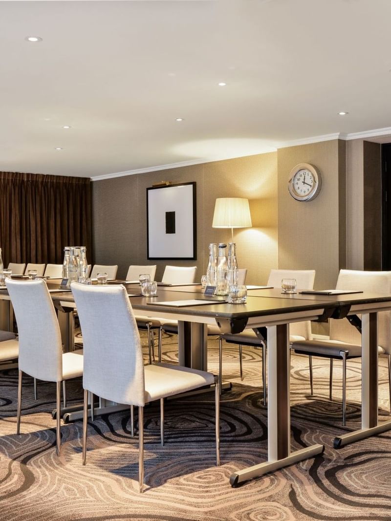Boardroom set up in an event room at The May Fair Hotel