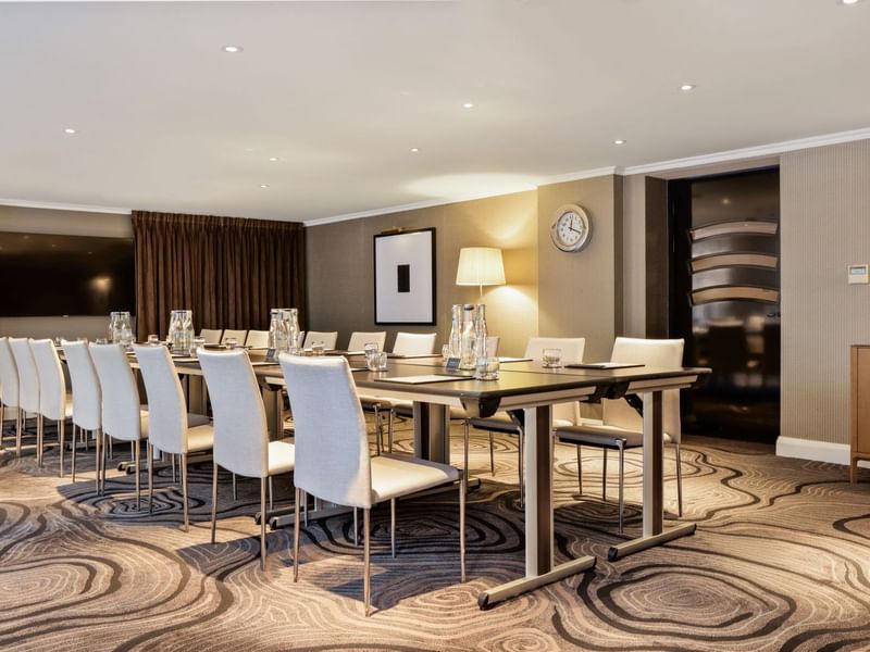 Boardroom set up in an event room at The May Fair Hotel