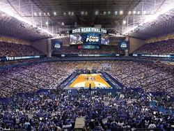 The crowded Alamodome stadium near Riverwalk Plaza Hotel