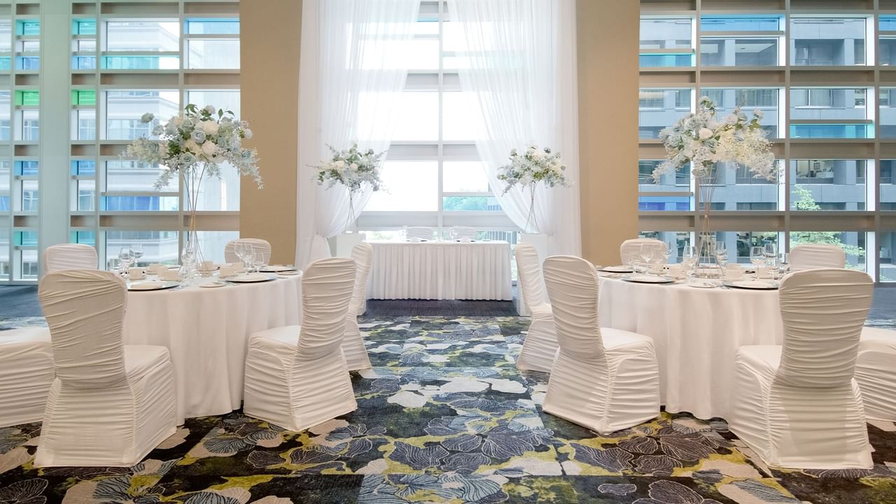 Weeding space with chairs, tables and decorations