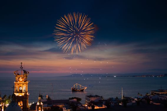 Fireworks for Puerto Vallarta anniversary near Buenaventura Grand Hotel and Spa