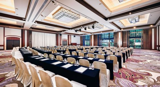 Table setup in a ballroom at Paradox Hotels