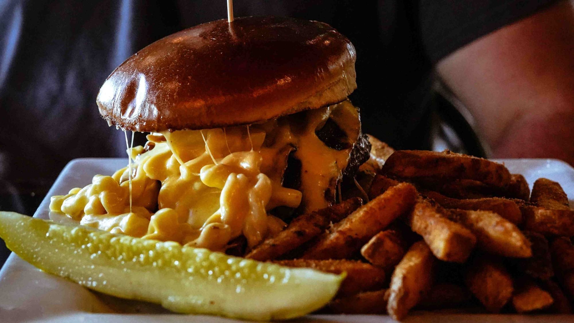 Mac and cheese on a burger 