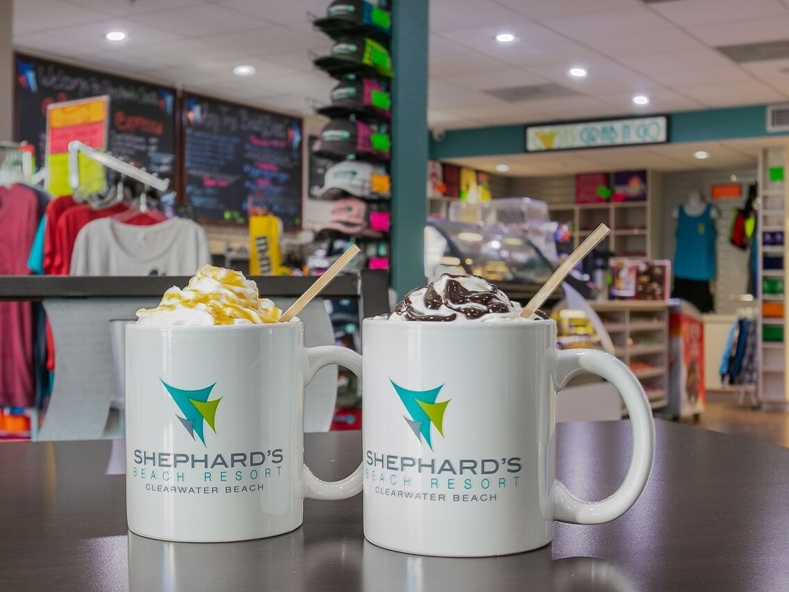 Hot chocolates at Oasis Grab n Go in Shephard's Beach Resort