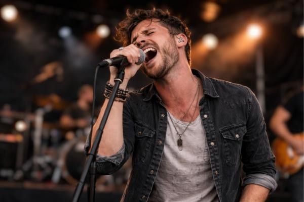 Man singing and preforming at Bandjam event in Buckingham