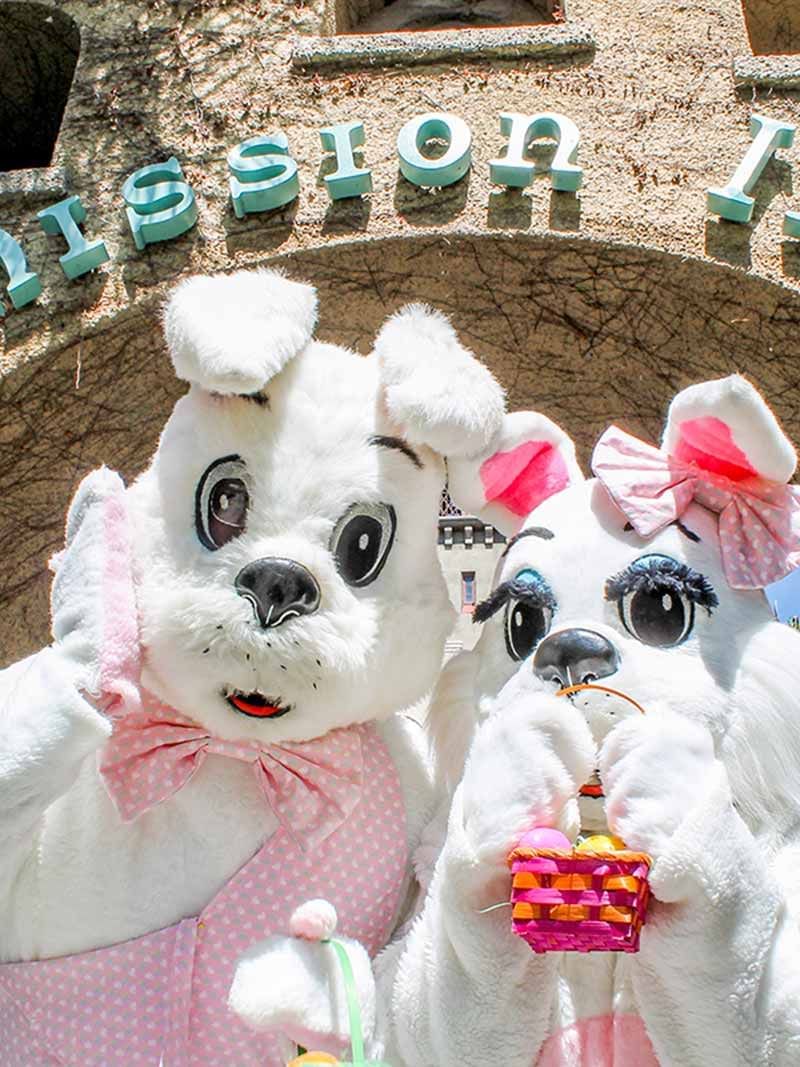 photo of the Easter Bunnies in front of the Mission Inn 