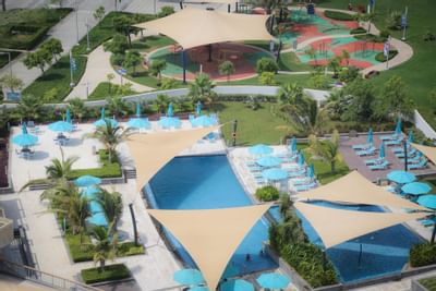 Aerial view of the pool area at Bay La Sun Hotel & Marina