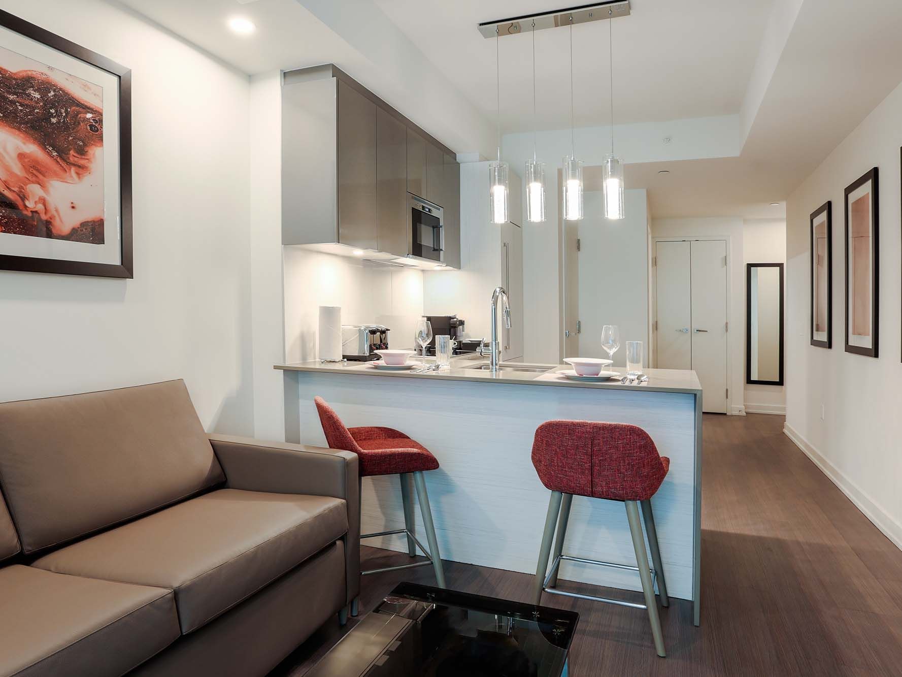 Kitchen area in Junior One bedroom at ReStays Ottawa