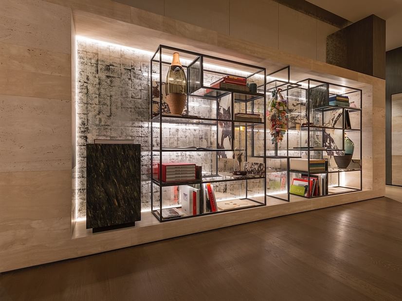 Hotel lounge shelf decoration at Fendi Private Suites