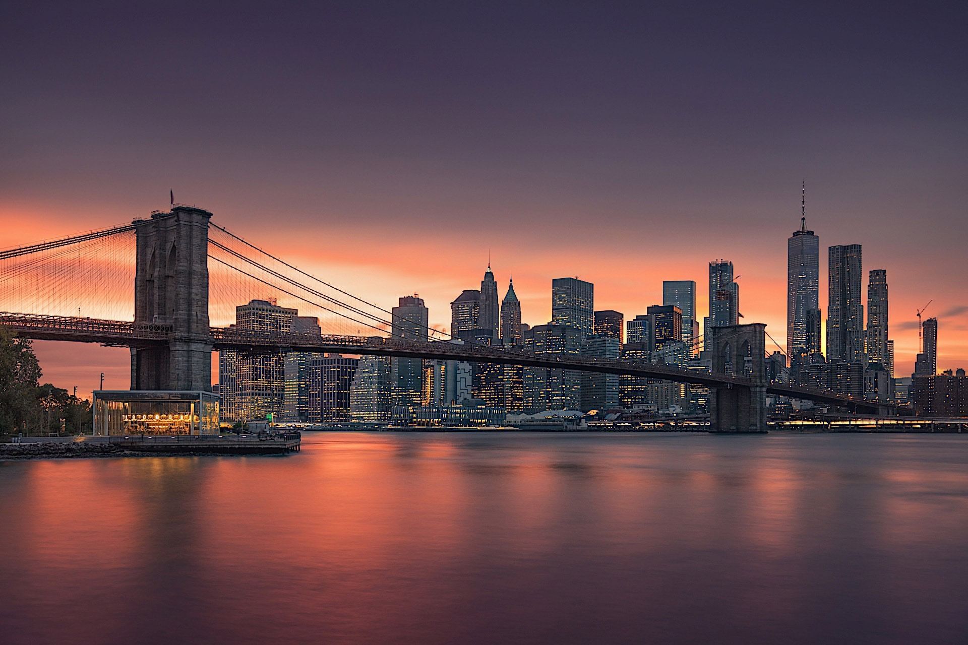 Sunset and bridge in New York