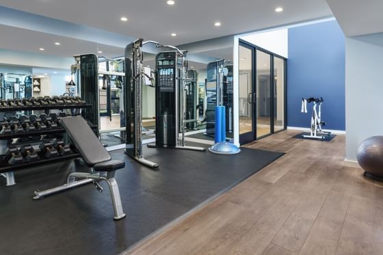 Interior view of the Fitness Center at Luxe Sunset Boulevard Hotel